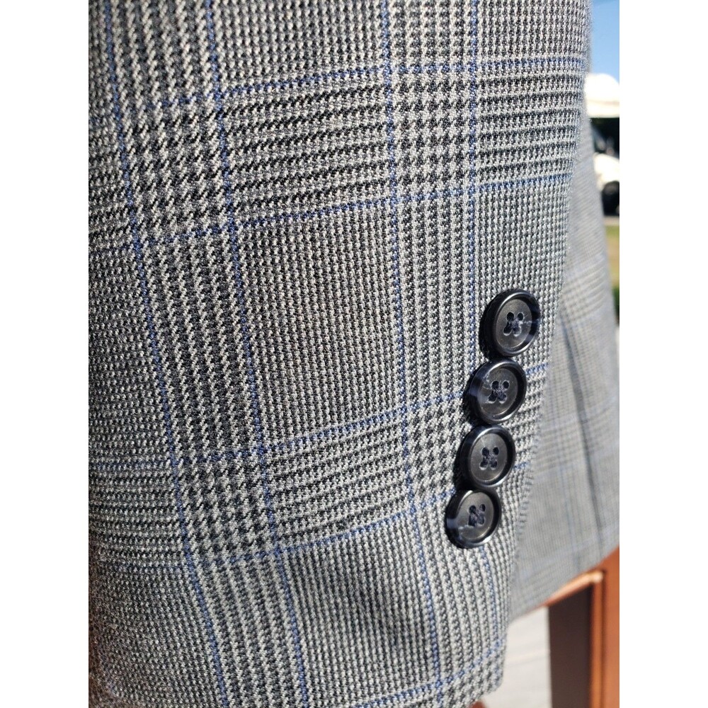 Club Room Men's Sport Coat Blazer 2 Button Gray Plaid Poly Blend 40R Blue Stripe - Picture 4 of 14
